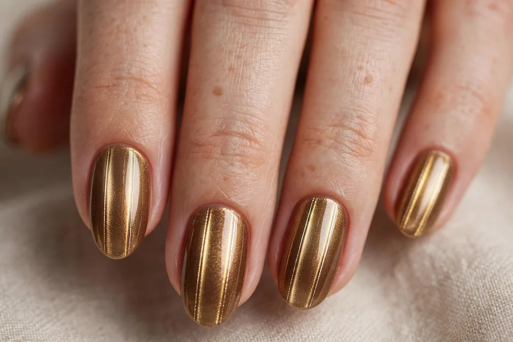 Bronze cat eye nails with double line magnetic effect