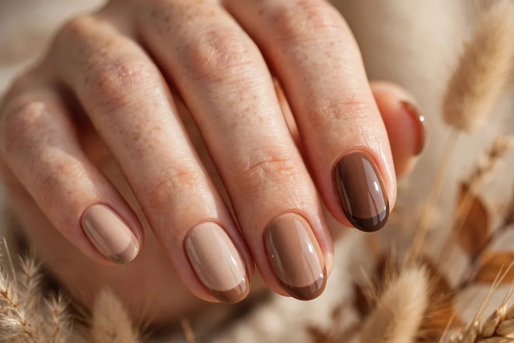 Alternative French fall nails with contrasting brown tips