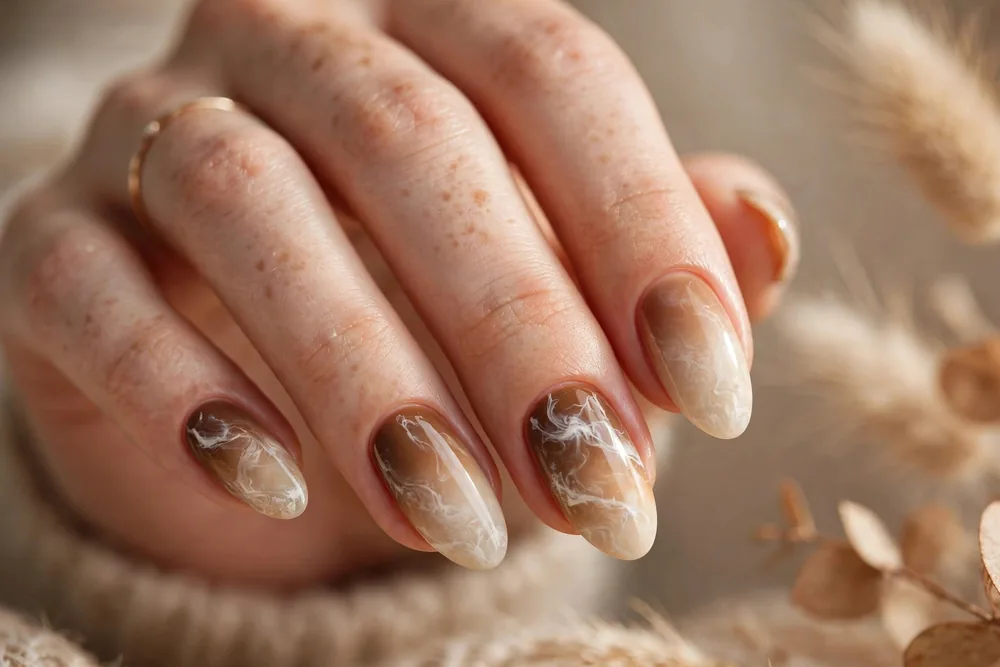 Ombre marble fall nails with gradient fade
