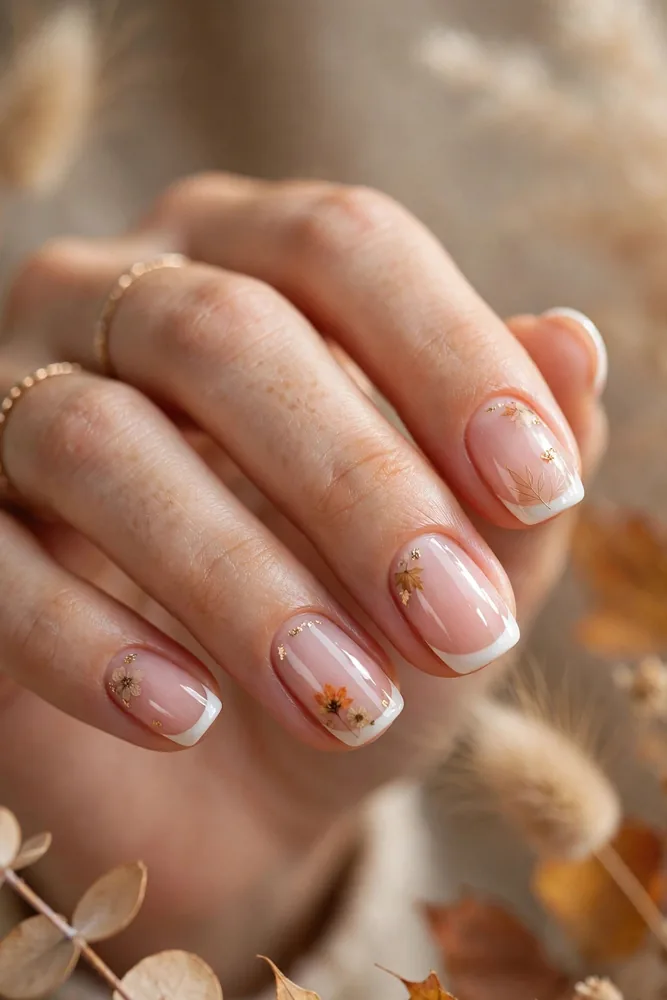 Fall nails with pink base and French tips