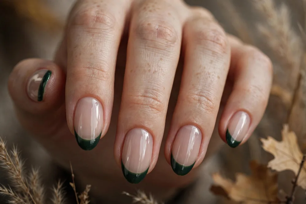 French fall nails with dark green tips