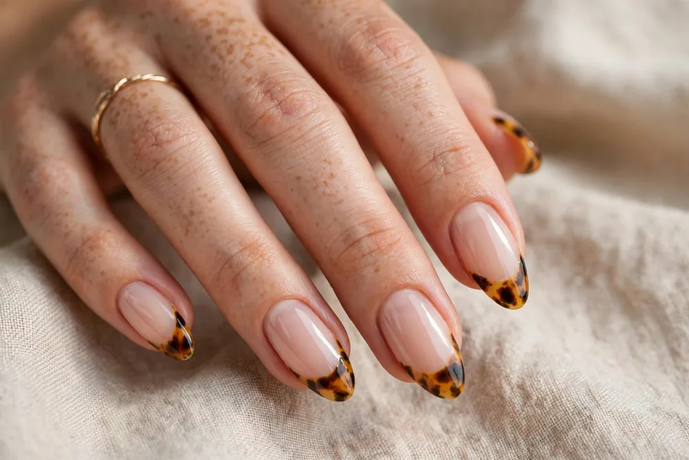 Tortoiseshell French tip trendy nails