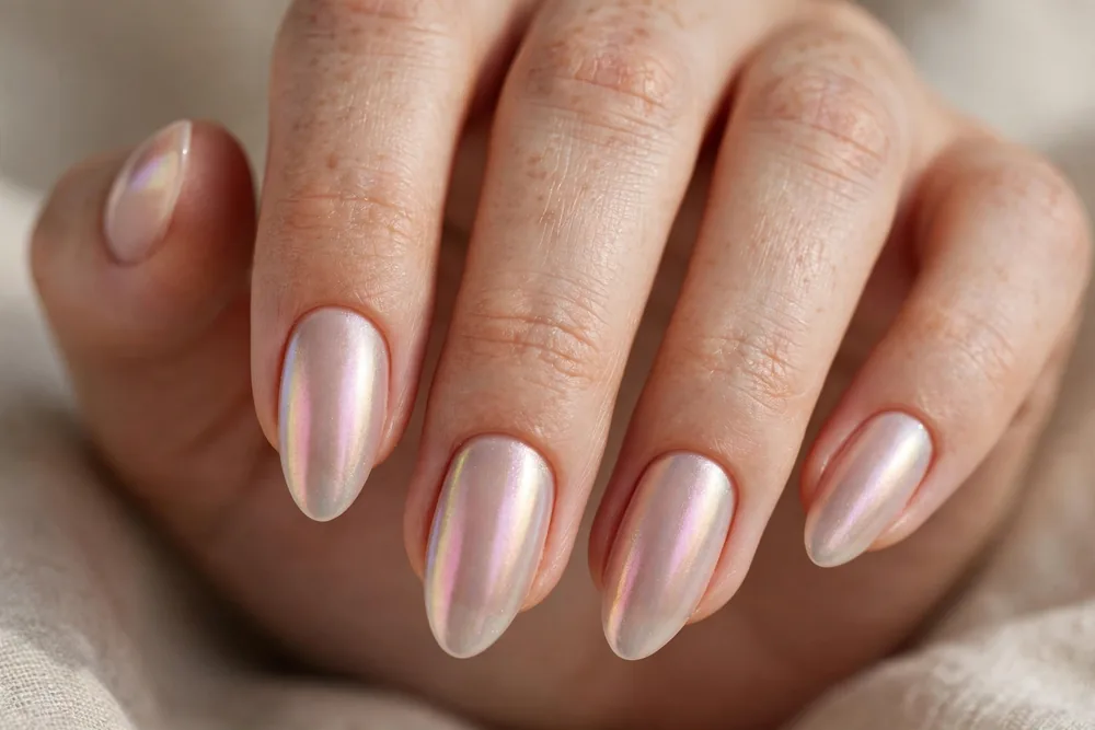Soft chrome glaze trendy nails