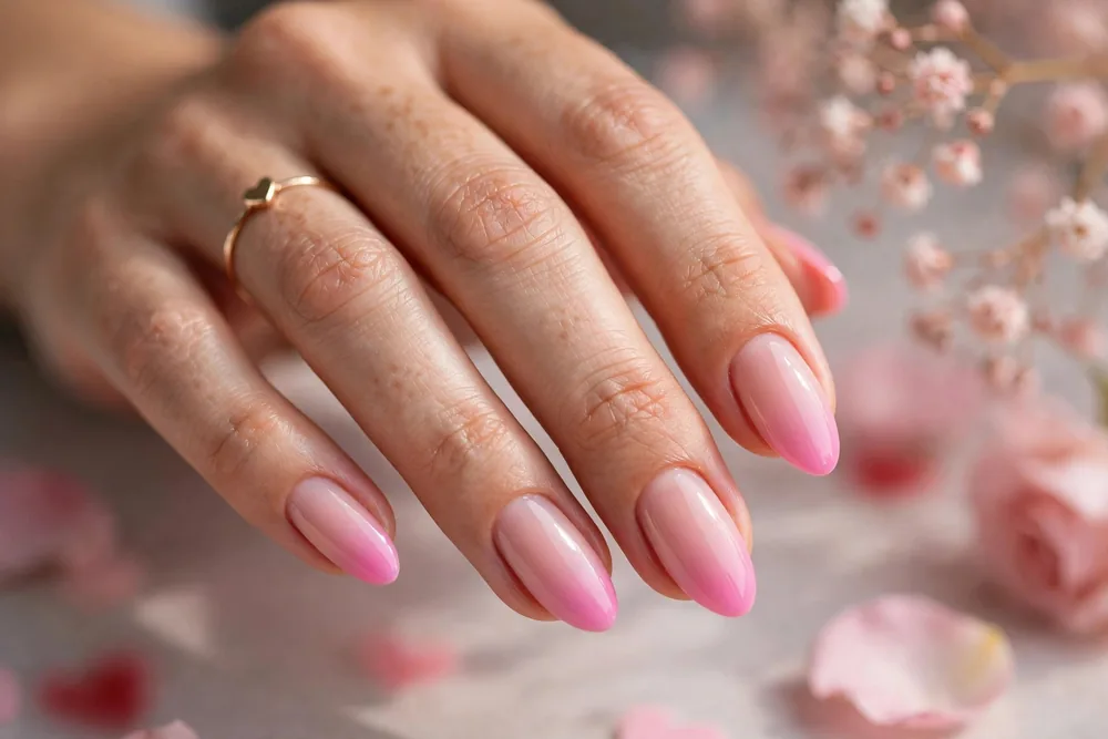 Soft pink ombre valentine nails