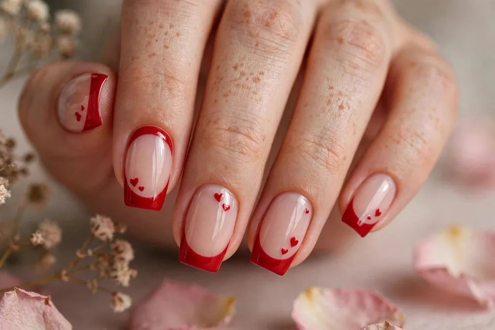 Red French tip valentine nails