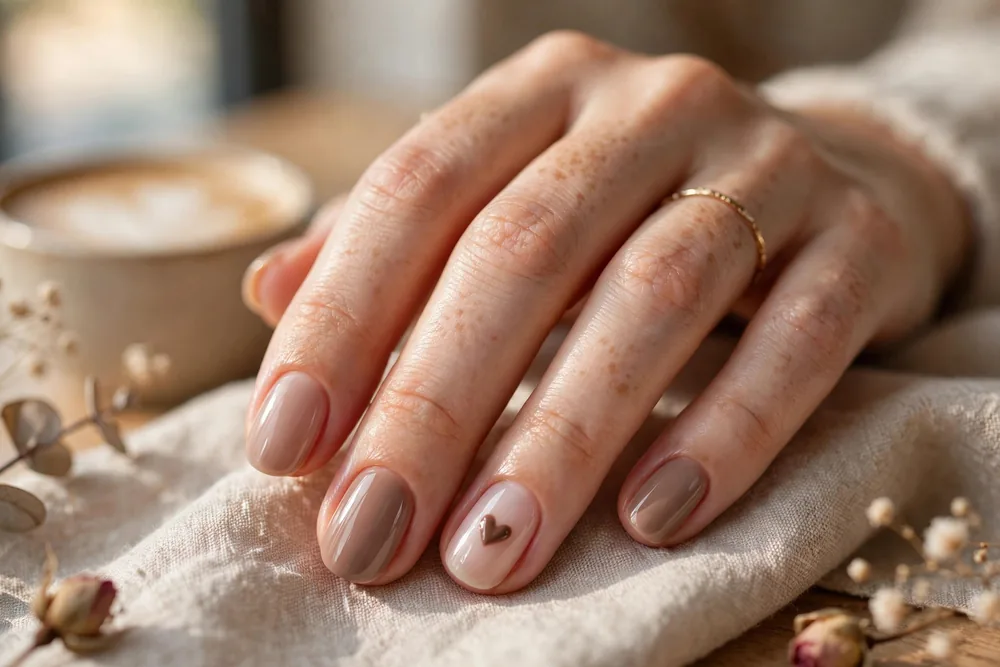 Milky brown neutral valentine nails manicure