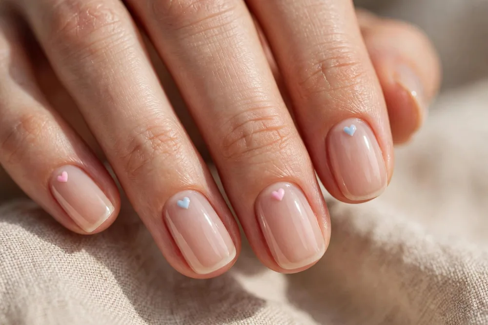 Pastel nails with heart accents for valentine nails