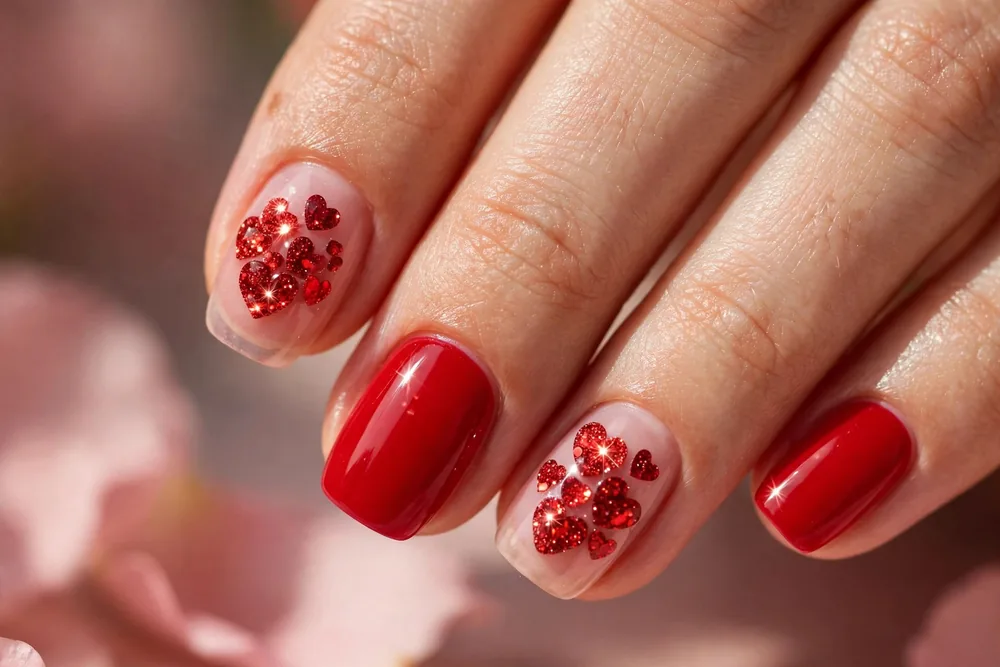 Bold red and pink heart valentine nails