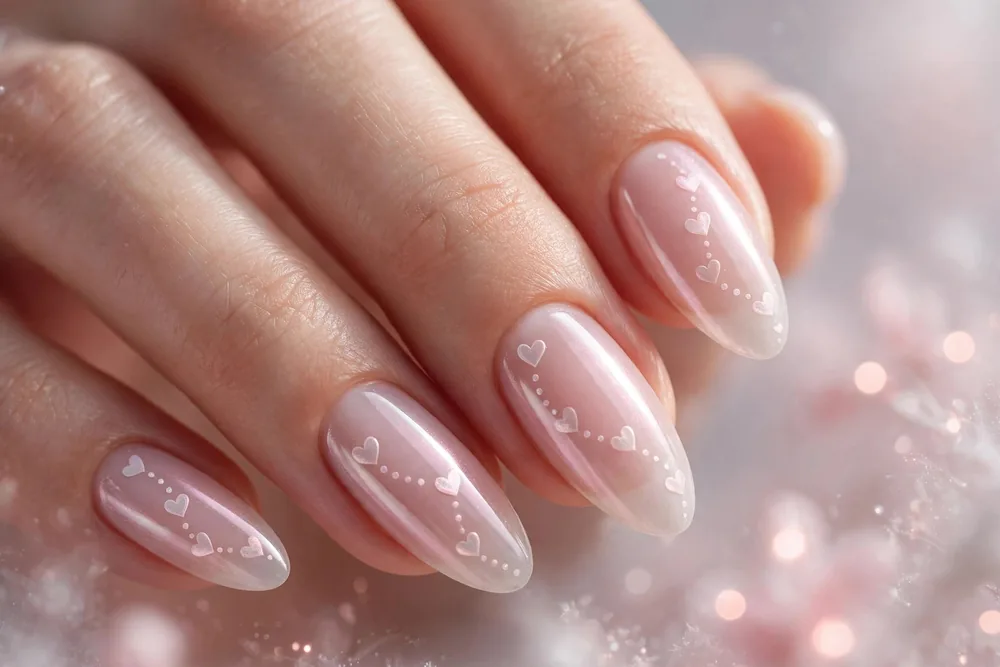 Milky pink glazed chrome valentine nails