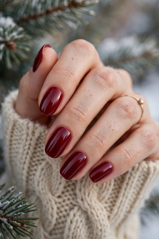 Classic deep red winter nails