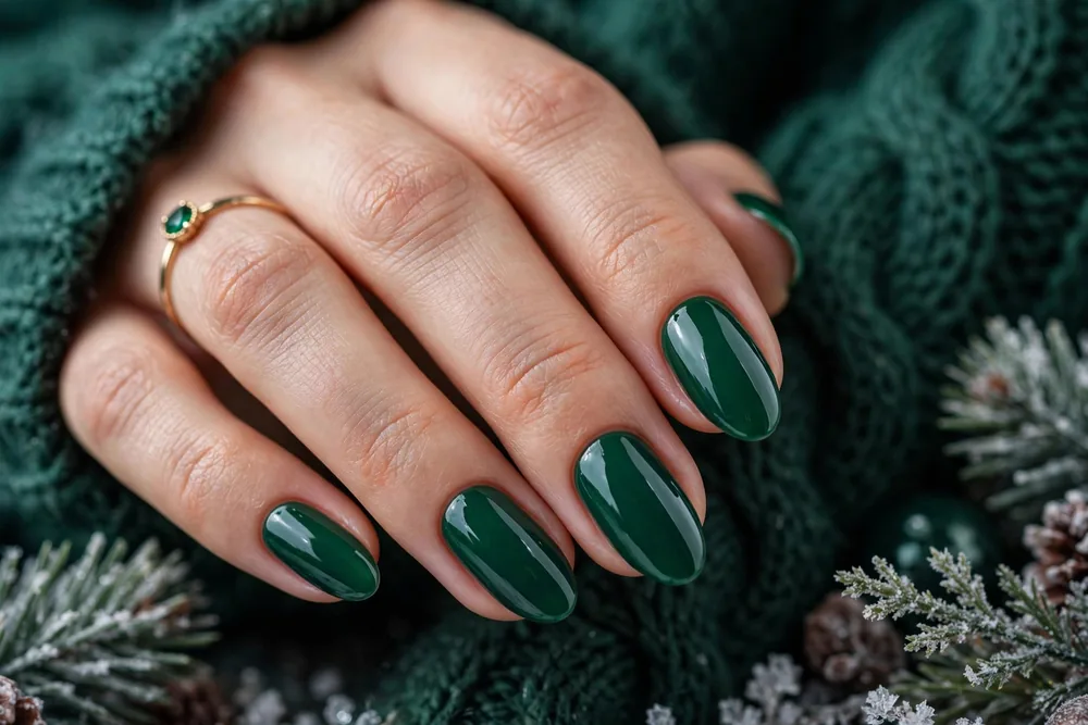 Emerald green winter nail design