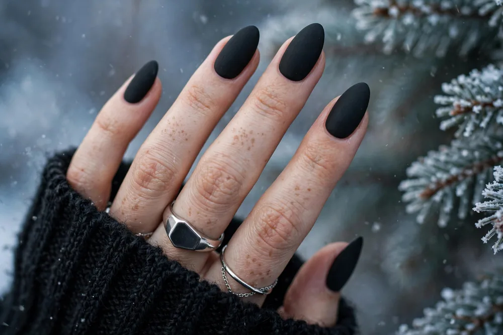 Matte black winter nails